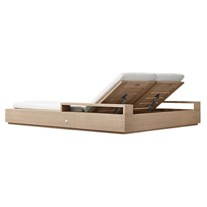 Chaise longue double haut de gamme moderne et minimaliste en teck massif avec accoudoirs et rangement, dossier réglable, pour extérieur, bord de piscine, hôtel, villa - Product Image 2