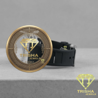 Montre de luxe pour homme en moissanite de qualité supérieure, boîtier doré, cadran squelette chronographe noir, bracelet en silicone noir, design de créateur