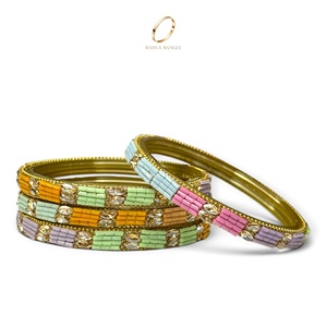 Bracelets en verre kashmiri multicolores dorés pour femmes, pierres de zircon de qualité supérieure, bijoux ethniques indiens en gros pour mariage - Product Image 1
