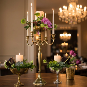 Candelabro de Metal Dorado de 5 Brazos - Centro de Mesa Vintage para Bodas y Decoración de Mesa de Comedor - Product Image 5