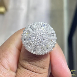 Iced Out Moissanite Diamond Ring For Men Luxury Baguette Round Cut Gold Plated Fashion Party Jewelry Ring - Product Image 1