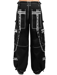 Pantalon gothique unisexe ample avec poches utilitaires et chaînes décoratives, taille ajustable - Product Image 4