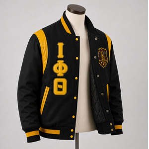 Veste universitaire noire et or personnalisée, broderie de lettres grecques, veste bomber universitaire, style preppy pour homme, vêtements streetwear - Product Image 1