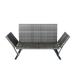 1 PCS Patio Wicker Side Foldable <b>Bench</b> Grey Wicker with Dark Grey <b>Cushion</b> for Backyard Conversation - Product Image 1