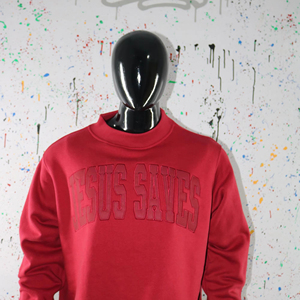 Jesus saves เสื้อสเวตเชิ้ตคอเสื้อแดงแบบ100% ปักลายแถบกว้างสีแดง - Product Image 1