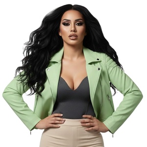 Veste en cuir vert clair pour femme, style moto, fabrication directe d'usine, vente en gros personnalisée, grande quantité, cuir véritable, veste de motard, OEM - Product Image 1