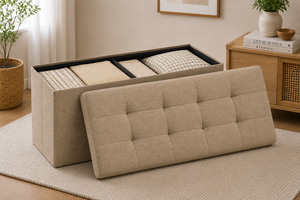 Banco de Almacenamiento Moderno de Tela con Tapa Acolchada para Sala de Estar, Muebles para el Hogar - Product Image 4