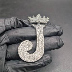 Luxury 925 <b>Silver</b> Moissanite Letter J Pendant With Crown Micro Pave Round Brilliant Cut Themed <b>Charm</b> Unisex Everyday Wear - Product Image 6