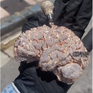 Colgante de cerebro con incrustaciones de moissanita VVS en oro rosa, personalizado, de moda, superventas, estilo hip hop, bling, de lujo, llamativo y único - Product Image 1