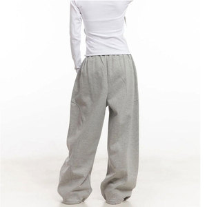 Pantalon large gris pour homme à taille élastique avec poches latérales, coupe décontractée, tricoté, style automne - Product Image 2