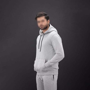 Survêtement gris à capuche pour homme, coupe droite, couleur unie, décontracté, avec poches latérales, pour l'automne, 100 % coton respirant - Product Image 5