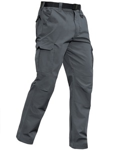 Pantalon de travail cargo gris pour homme, taille haute, plusieurs poches, séchage rapide, pantalon utilitaire pour activités de plein air - Product Image 1