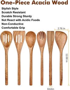 6 Piece Natural Acacia Wooden Cooking Utensil Set Non Stick Heat Resistant Wooden Spoons for Cooking - Product Image 3