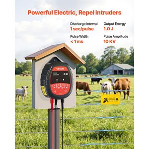Caricatore per Recinzione Elettrica 10kV 1J, Potente Elettrificatore AC/DC con Indicatore LED, Portata 3 km, Attrezzatura per Allevamento - Product Image 2