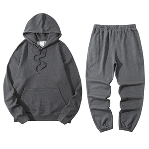 Ensemble sweat-shirt à capuche et pantalon unisexe beige, couleur unie, coupe ample décontractée, longueur intégrale, taille à cordon de serrage avec poches latérales, pour l'automne - Product Image 4