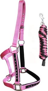 Nylon Horse Tack Nylon Padded Adjustable Halter Rhinestones Lead Rope, Padded English Saddle Halters From India - Product Image 3