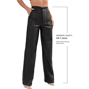 Women Genuine Leather Pants High Waist Regular Fit Stretch Faux Leather Straight Trousers Casual Streetwear Windproof - Product Image 5
