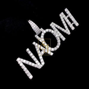 Trendy Iced 14K <b>Solid</b> <b>Gold</b> Bling Diamond Sparkling Crystal Custom Cursive Name Letter Fine Brilliant Cut Unisex <b>Pendants</b> Charms - Product Image 5