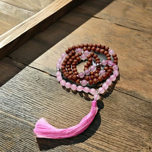 Cuentas de madera de cuarzo rosa de cristal Natural, collar de cuentas Mala 108, colgante de Chakra de corazón curativo a la moda, regalo - Product Image 1