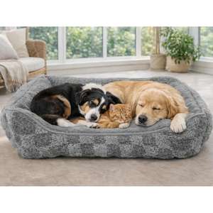 Coussin chaud pour chien avec motif à carreaux gris et marron, disponible en 3 tailles pour animaux de compagnie - Product Image 5