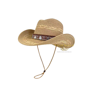 Vietchoice Straw Cowboy <b>Hat</b> Toquilla Hand Embroidered Adjustable <b>Band</b> Unisex Outdoor Adult <b>Hat</b> with Rope Strap - Product Image 1