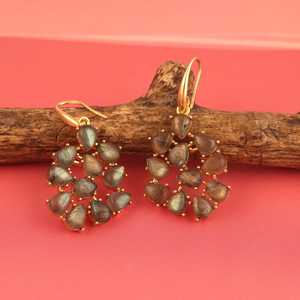 Pendientes de labradorita chapados en oro de 14 quilates sobre plata de ley 925, con forma de lágrima, hechos a mano, con piedras preciosas, para mujer. - Product Image 1