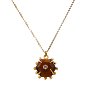 Collar con Colgante de Piedra Ojo de Tigre - Joyería Hecha a Mano en Latón Chapado en Oro - Product Image 3