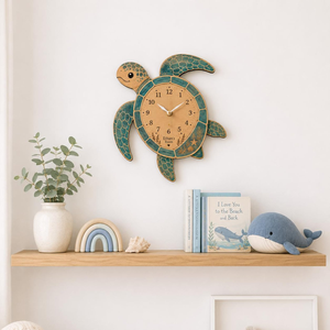 Horloge murale en bois en forme de tortue pour chambre d'enfant, horloge murale en bois en forme d'animal mignon pour la décoration de la chambre d'enfant et de la salle de jeux - Product Image 6