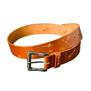 <b>Tooled</b> Western Floral <b>Engraved</b> Leather Belt 100% Genuine Full Grain Cowhide with Snaps 1-1/2" WIDE Leather Snap-On Belt - Product Image 1
