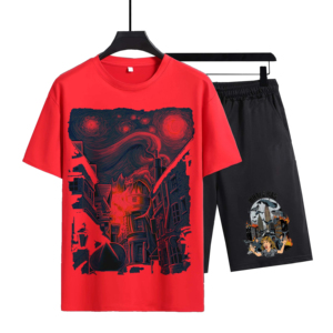 เสื้อยืดคอกลมแขนสั้นทรงเข้ารูปพร้อมกางเกงขาสั้นปักลาย คอลเลคชั่นฤดูร้อน ผลิตในปากีสถาน ผ้าฝ้ายแท้ 100% ขายส่ง - Product Image 3