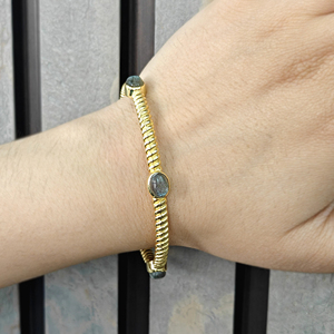 Pulsera ajustable de alta demanda con piedras naturales de labradorita, amatista y turquesa, chapada en oro de 18k, brazalete abierto para mujer. - Product Image 2