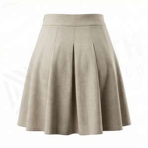 Minifalda de Mujer, Cintura Alta, Plisada, Corte en A, Color Sólido, Tela de Lana, Cómoda, Estilo para Todas las Temporadas - Product Image 2