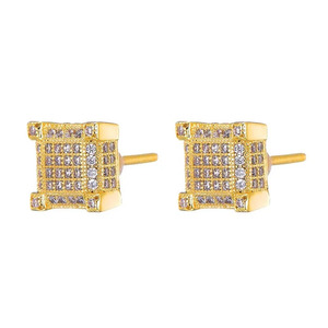 Pendientes de Moissanita con Corte Redondo y Forma Geométrica Cuadrada, Chapados en Oro Amarillo de 14K, Joyería de Diamantes VVS para Hombre, Estilo Hip Hop - Product Image 3