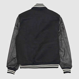 Chaquetas Varsity Negras Personalizadas con Logotipo Bordado, Mangas de Cuero, Estilo Urbano, para Hombre - Product Image 5