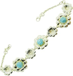 Pulsera de Plata de Ley 925 con Flor y Larimar Engastado en Bisel, Joyería de Cadena para Mujer, Estilo Clásico para Uso Diario - Product Image 5