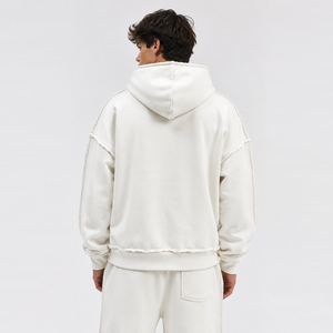 Sweat à capuche brodé en chenille pour homme, coupe oversize, en molleton de coton, style streetwear décontracté, avec ourlet brut, pull d'hiver - Product Image 2