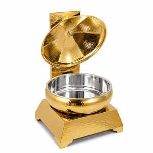 Plat de service rond en céramique martelée dorée de luxe, antiadhésif, pour buffet, compatible four et lave-vaisselle, vaisselle d'événement - Product Image 2