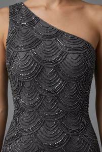 Robe de soirée sirène noire à sequins faite à la main avec fente haute, robe de tapis rouge asymétrique, fournisseur en gros - Product Image 2