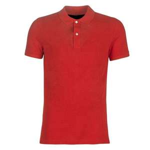 Polo à manches courtes rouge pour homme, coupe classique, couleur unie, style décontracté, tissu piqué tricoté, grandes tailles, polos en coton pour homme. - Product Image 1