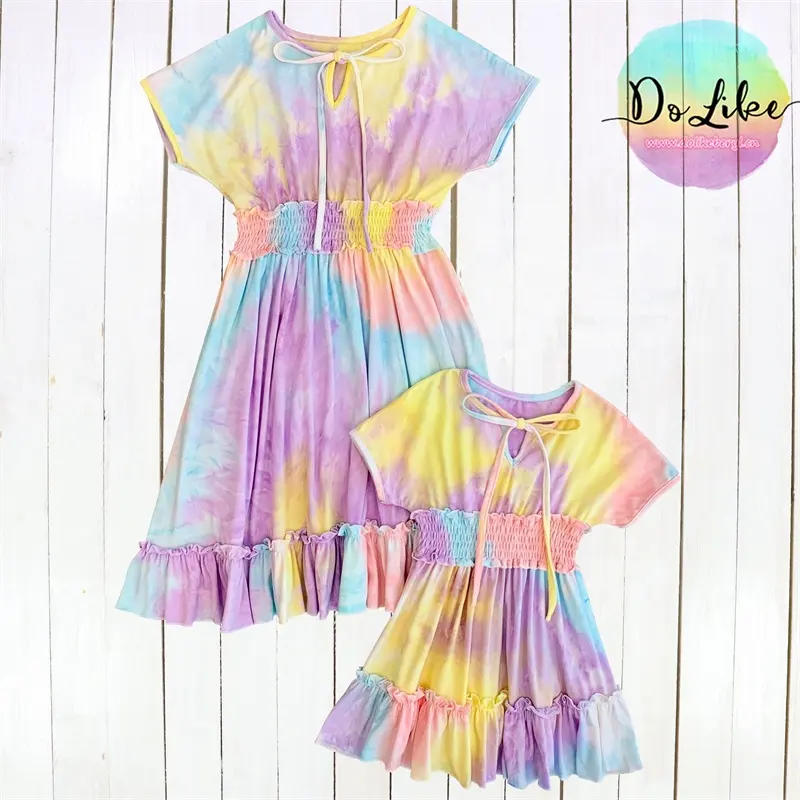 Boutique custom baby dresses tie-dye clothes mommy and me clothes women's dress