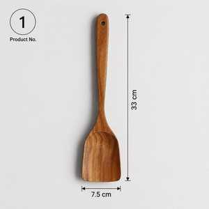 Ensemble de 6 cuillères en bois Curio Craft, légères et écologiques, lavables au lave-vaisselle, 33 cm x 7,5 cm, bois naturel - Product Image 1