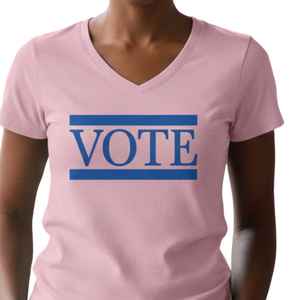 T-shirt graphique VOTE à col en V pour femme, rose et bleu, motif diamants d'été, imprimé personnalisé, haut décontracté en mélange de coton - Product Image 5