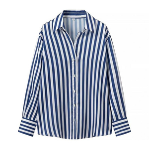 Camisa de Mujer 2025, Primavera-Verano, Nueva, Holgada, Casual, de Manga Larga, con Solapa y Rayas - Product Image 1