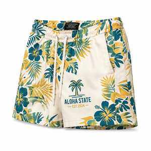 Shorts de bain hawaïens pour hommes, séchage rapide, motif floral tropical, avec poches, taille élastique et cordon de serrage, pour les vacances d'été - Product Image 5