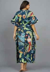 Caftán de algodón con estampado de pájaros indios, hecho a mano, para la playa, vestido de verano - Product Image 2