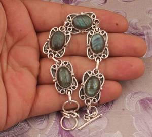 Bracelet en labradorite fait main, argent sterling 925, pierre précieuse naturelle bleu-vert, bracelet pour femme, bijoux tendance, cadeau - Product Image 5