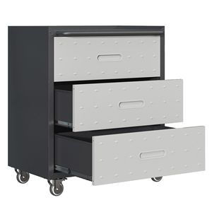Armoire de rangement métallique robuste à 3 tiroirs avec roulettes, noir/gris, pour la maison, le bureau ou le garage – Solutions d'organisation - Product Image 4
