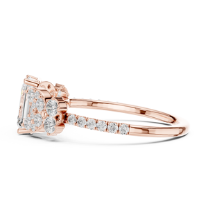 Anillo de Compromiso de Oro Rosa con Diamante Cultivado en Laboratorio de Corte Ovalado, Halo Solitario, Chapado en Rodio, Oro Sólido de 14K, Joyería para Mujer, Oro Rosa Esmeralda - Product Image 4