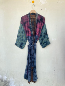 Hermoso Arco Iris Tie Dye Kimono de seda Robe Beach Cover Up Kimono de seda Ropa de verano Vestido Largo de seda - Product Image 6