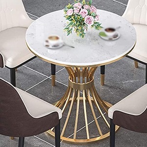 Table d'appoint ronde moderne, plateau en contreplaqué aspect marbre blanc avec cadre doré, table d'appoint de luxe pour salon et chambre à coucher - Product Image 6